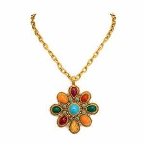 graziano gemstone medallion Statement Pendant necklace NWOT